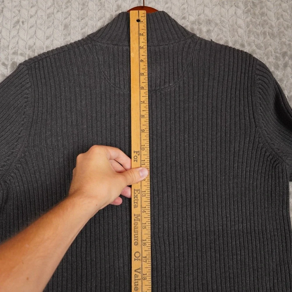 Converse One Star Sweater Mens M Grey Ribbed Quarter Zip Cotton Knit Pullover